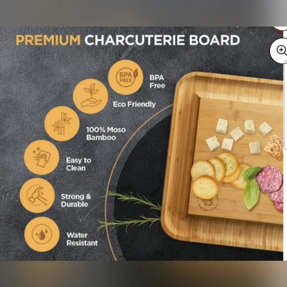 Bambussi Cheese Board Set with serving utensils NEW